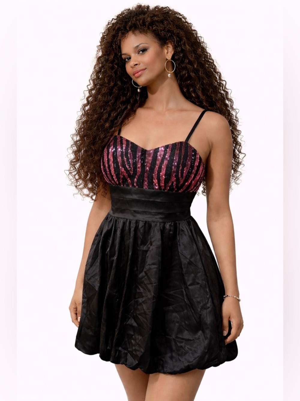 Sequin Zebra Sweetheart Party Dress in Pink and Black